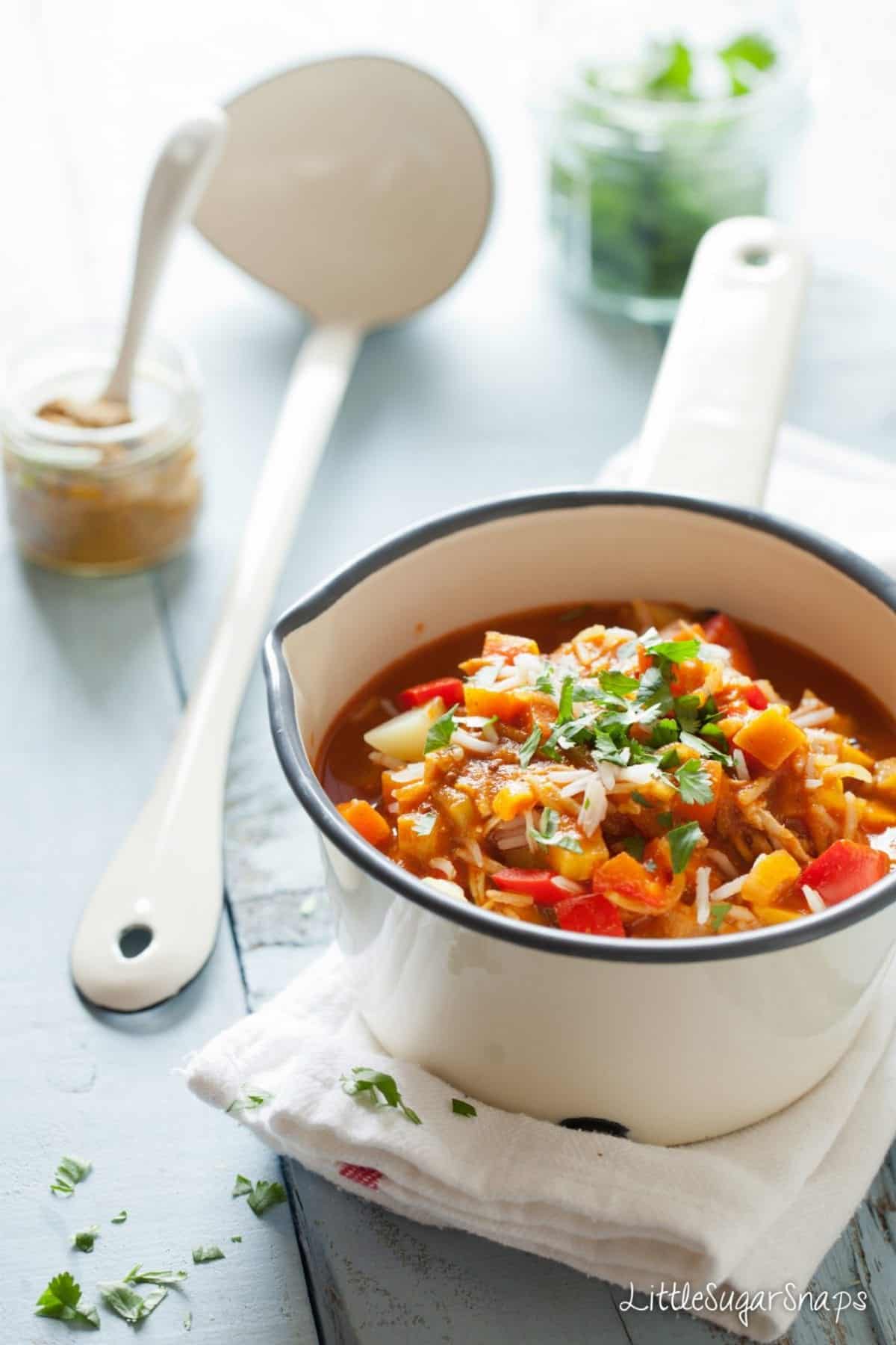 hearty spiced soup in a saucepan