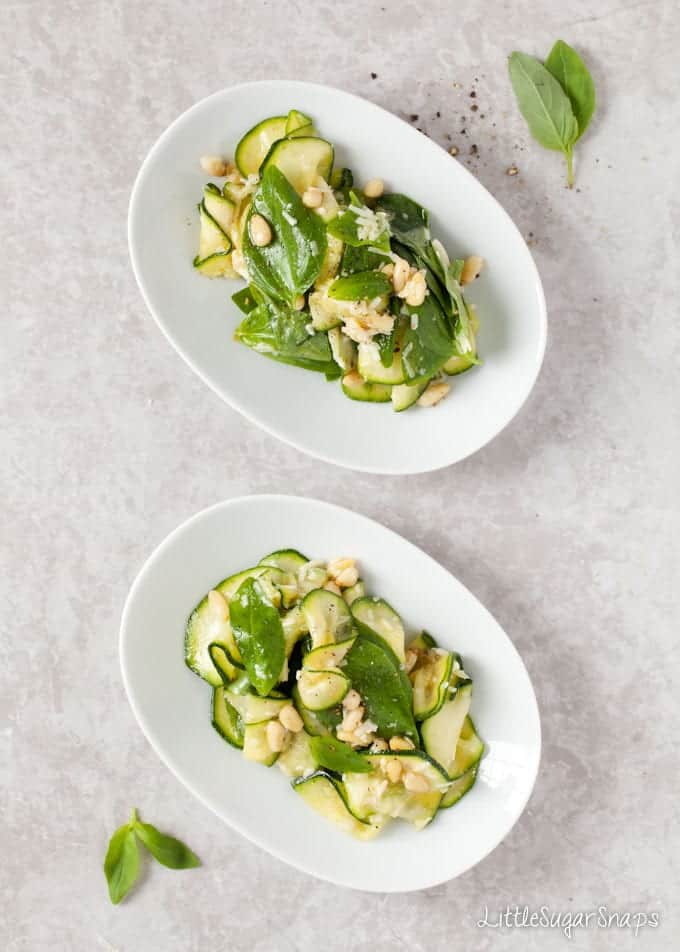 Two plates of Zucchini Basil Salad