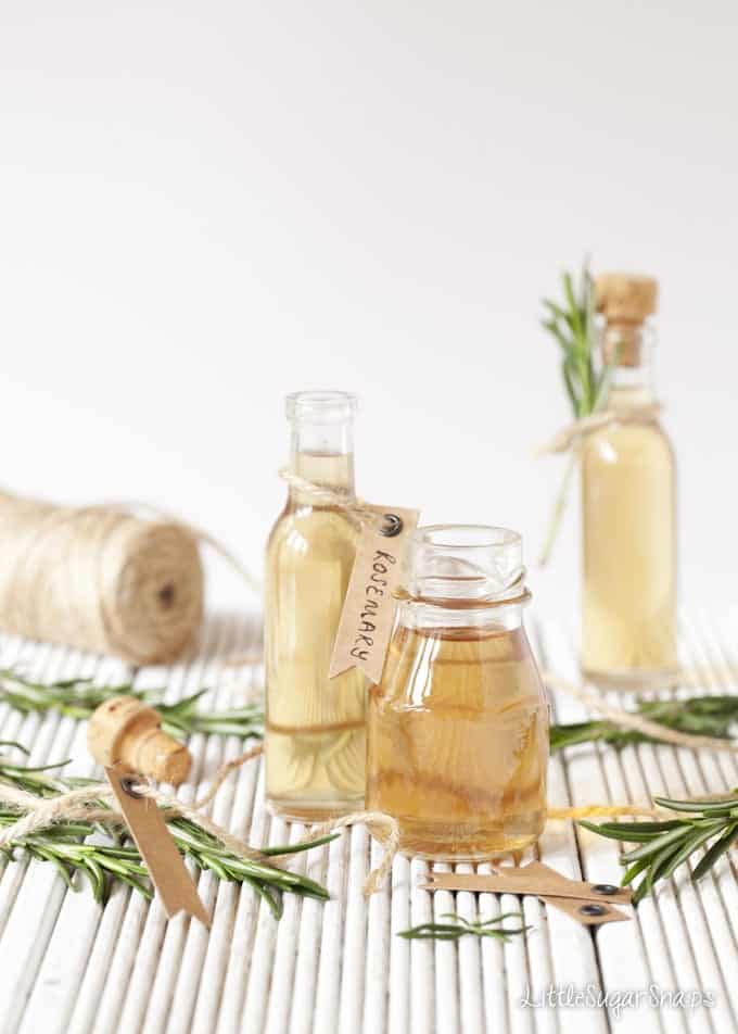 Rosemary syrup on small bottles