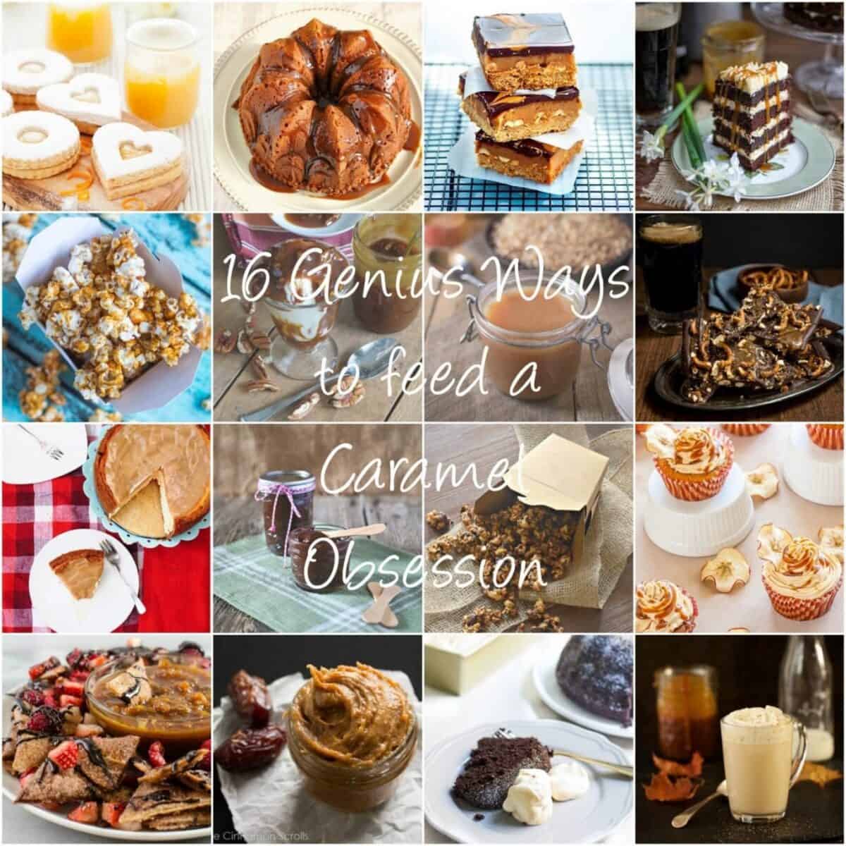 Collage of caramel food with text overlay