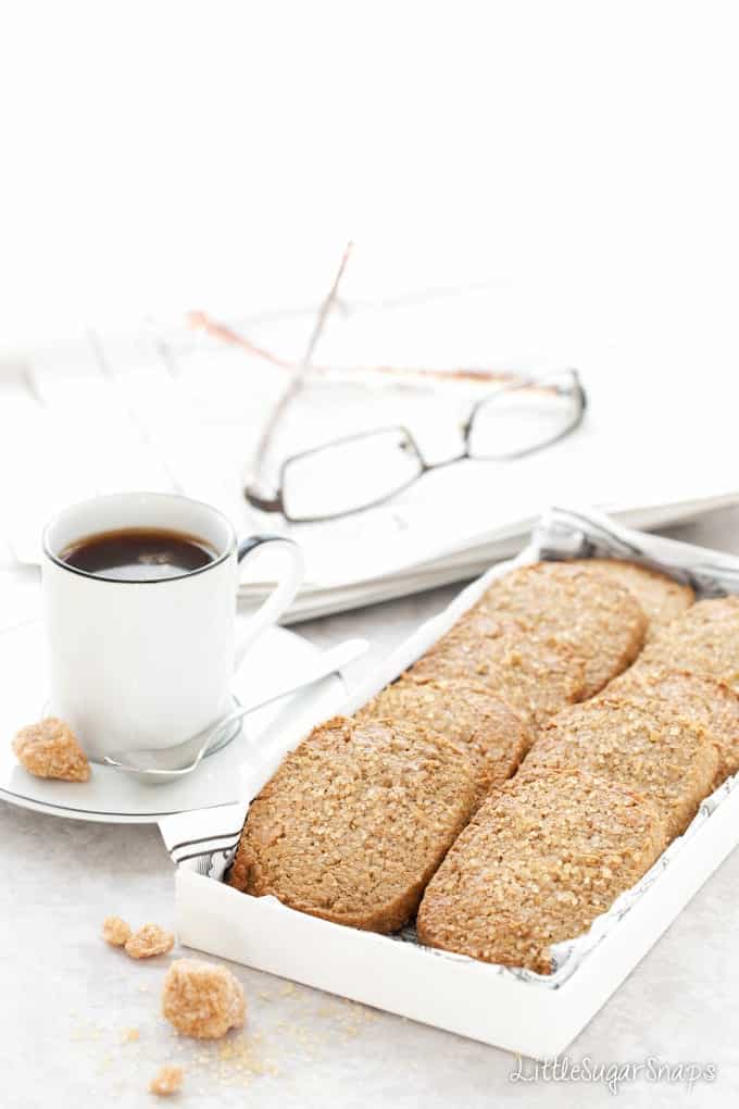 A tray of Ginger Spiced Rye Biscuits with demerara topping