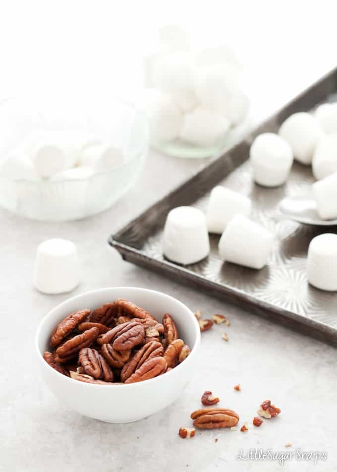 Pecan nuts and marshmallows