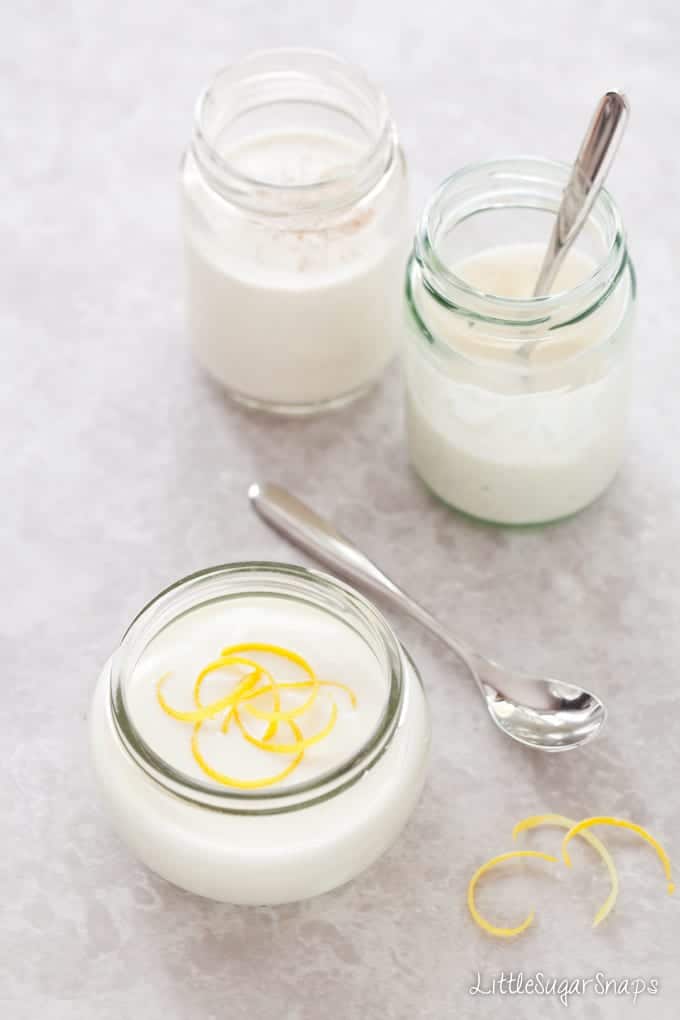 Small jar of reduced sugar yoghurt topped with lemon zest