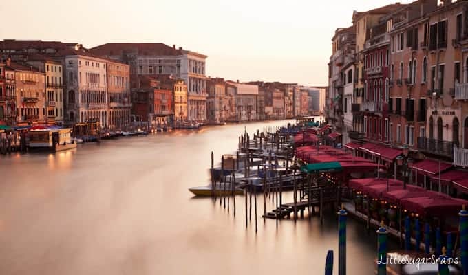 Daytime view of venice from the Rialto Bridge.