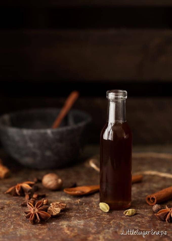 A bottle of chai spiced flavoured syrup