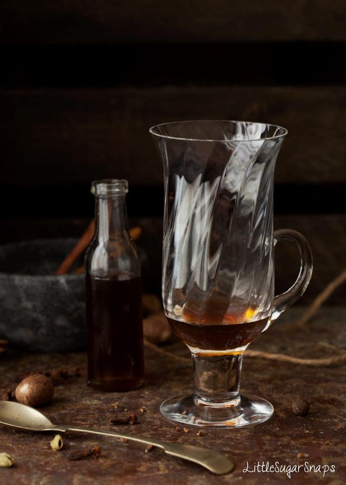 Chai Spice syrup in a heatproof glass mug