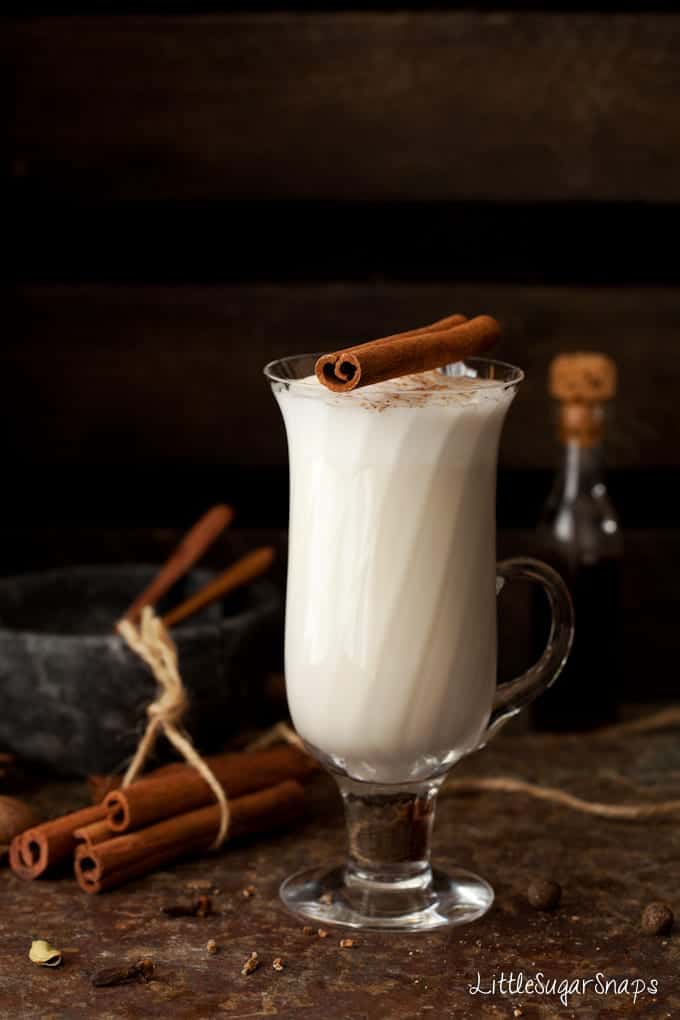 Chai Spiced steamed milk drink with cinnamon on top