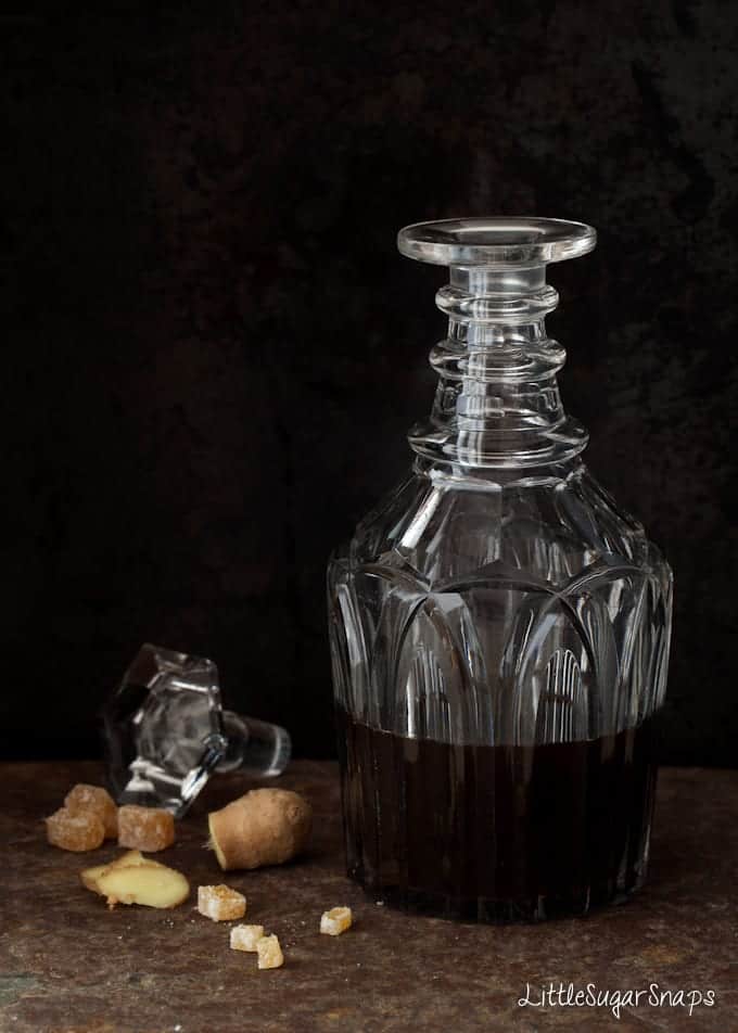 A decanter holding gingerbread liqueur