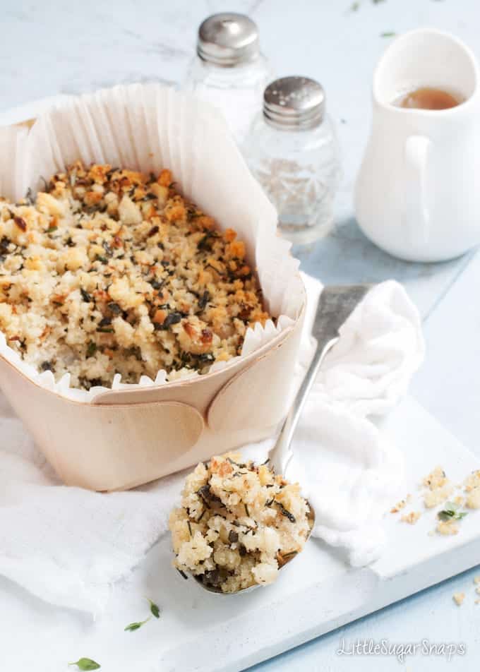 A wooden box of herby stuffing