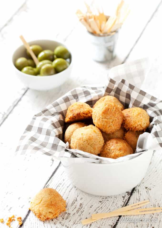 Cheesy Olive Pastries in a bowl