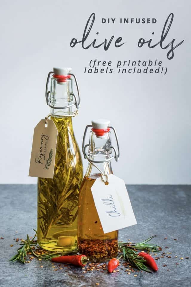 Bottles of flavoured olive oil