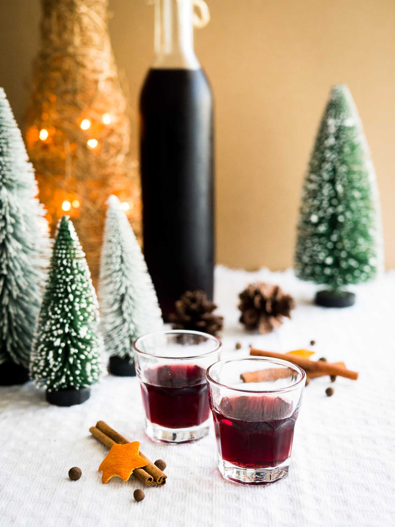 Small glasses of mulled wine liqueur