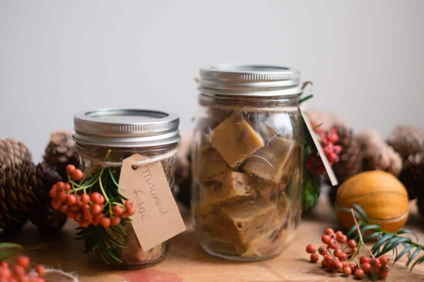 Mincemeat flavoured homemade fudge in gift jars