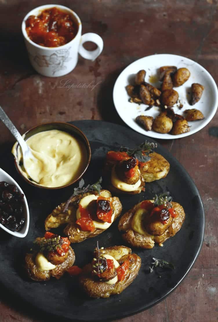 Smashed potatoes with mushrooms and cranberries