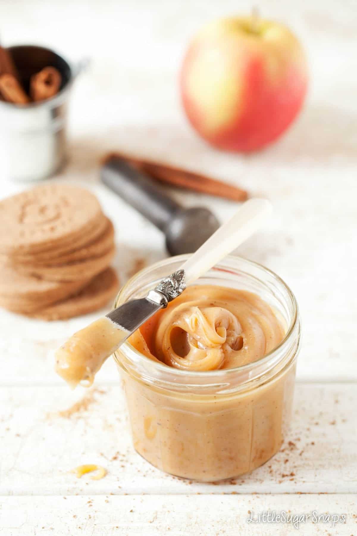 A jar of Spreadable Cinnamon Apple Caramel.