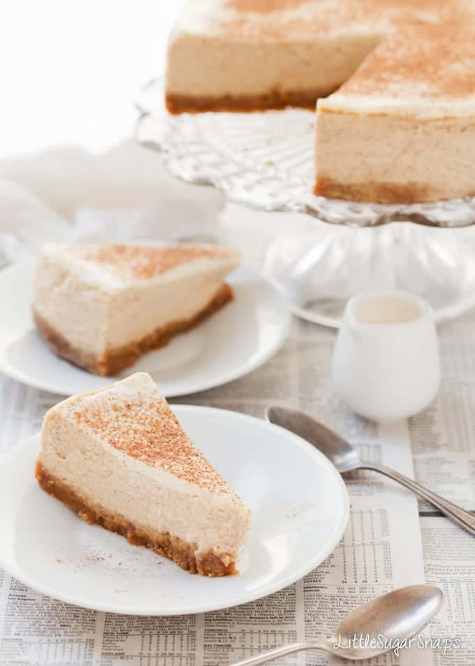 Slices of orange and rum cheesecake on plates