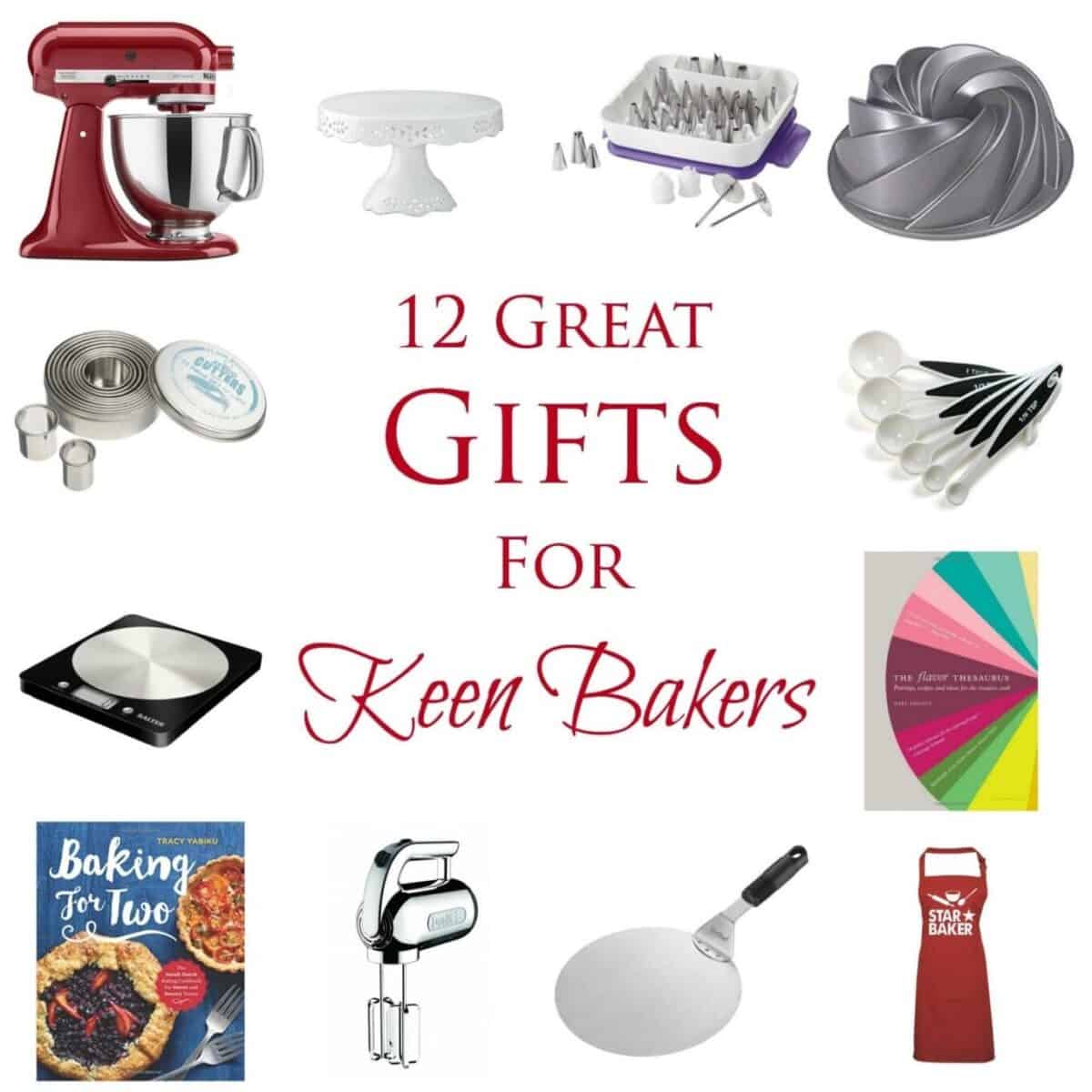 Collage of gifts suitable for bakers with text overlay