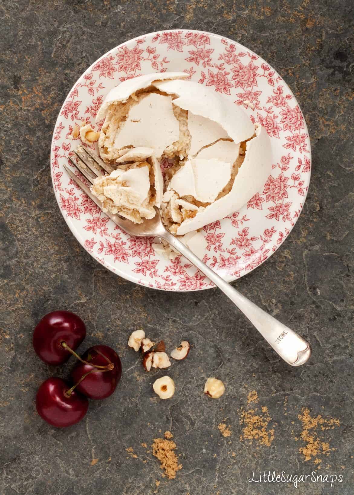 Muscovado Meringue crushed on a plate