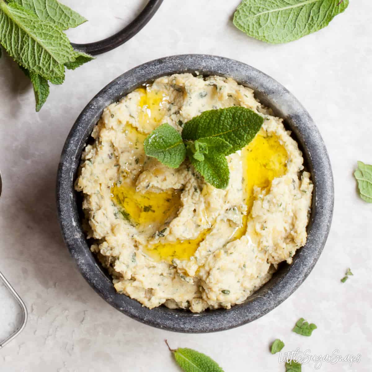 Preserved Lemon Hummus with Mint Little Sugar Snaps