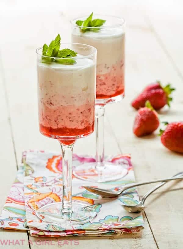 Glasses of strawberry fool desserts