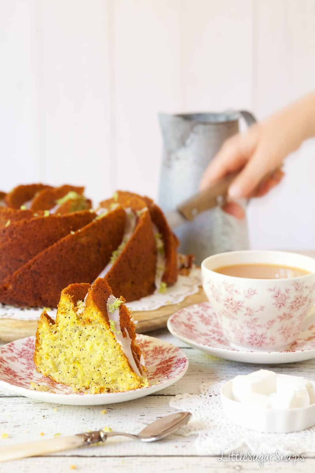 Child cutting into a Zucchini Lime Cake