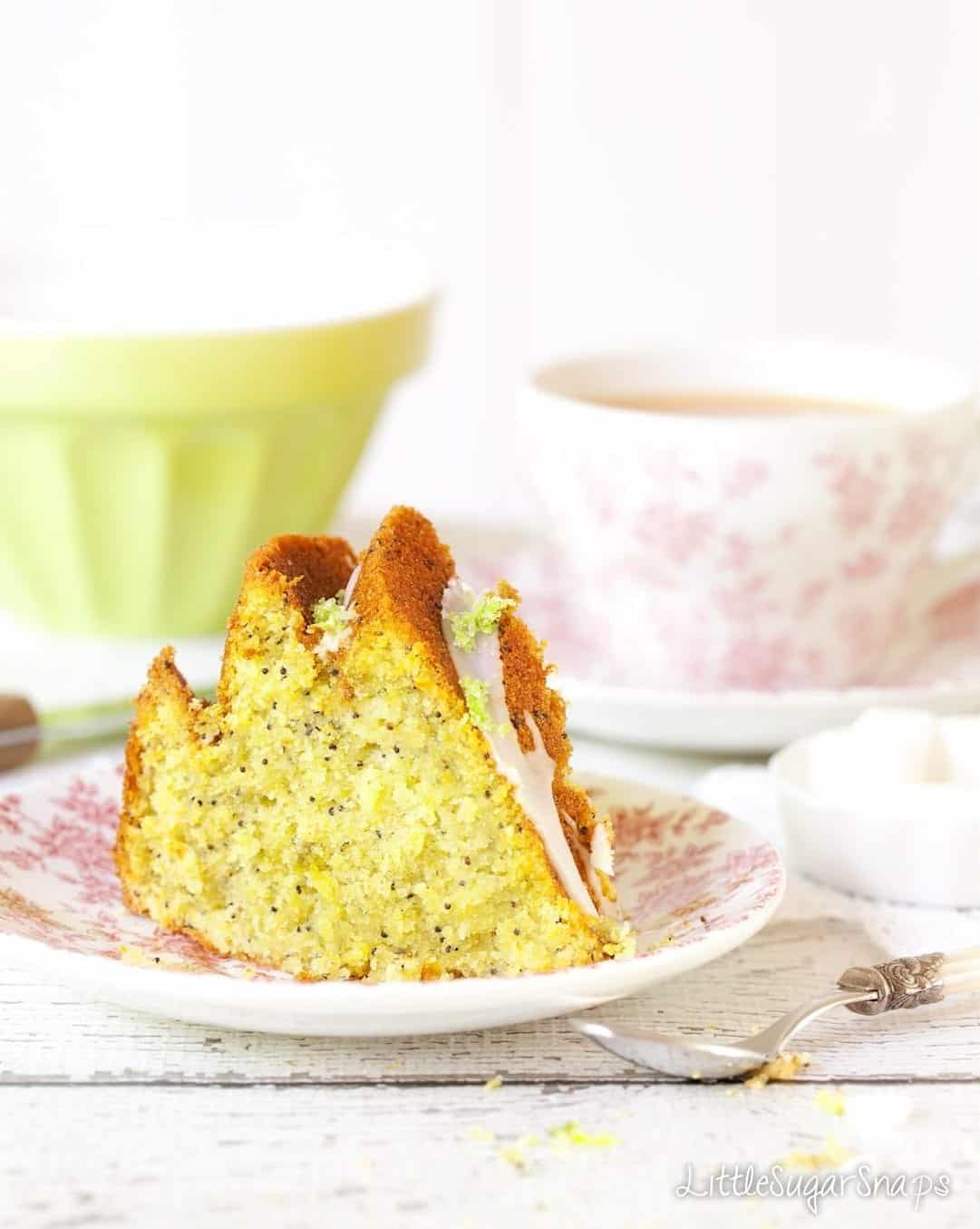 A slice of Zucchini Lime Cake on a plate