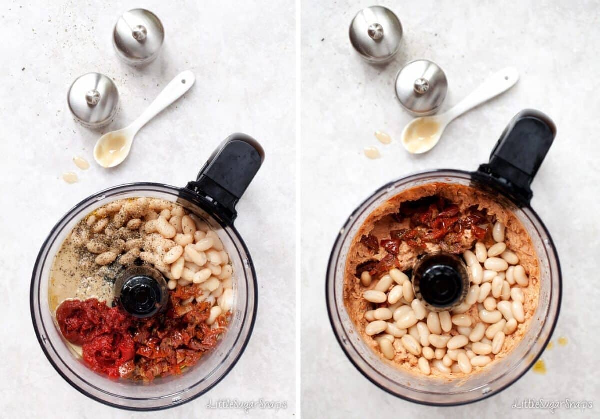 Process image of making White Bean Dip in a food processor.