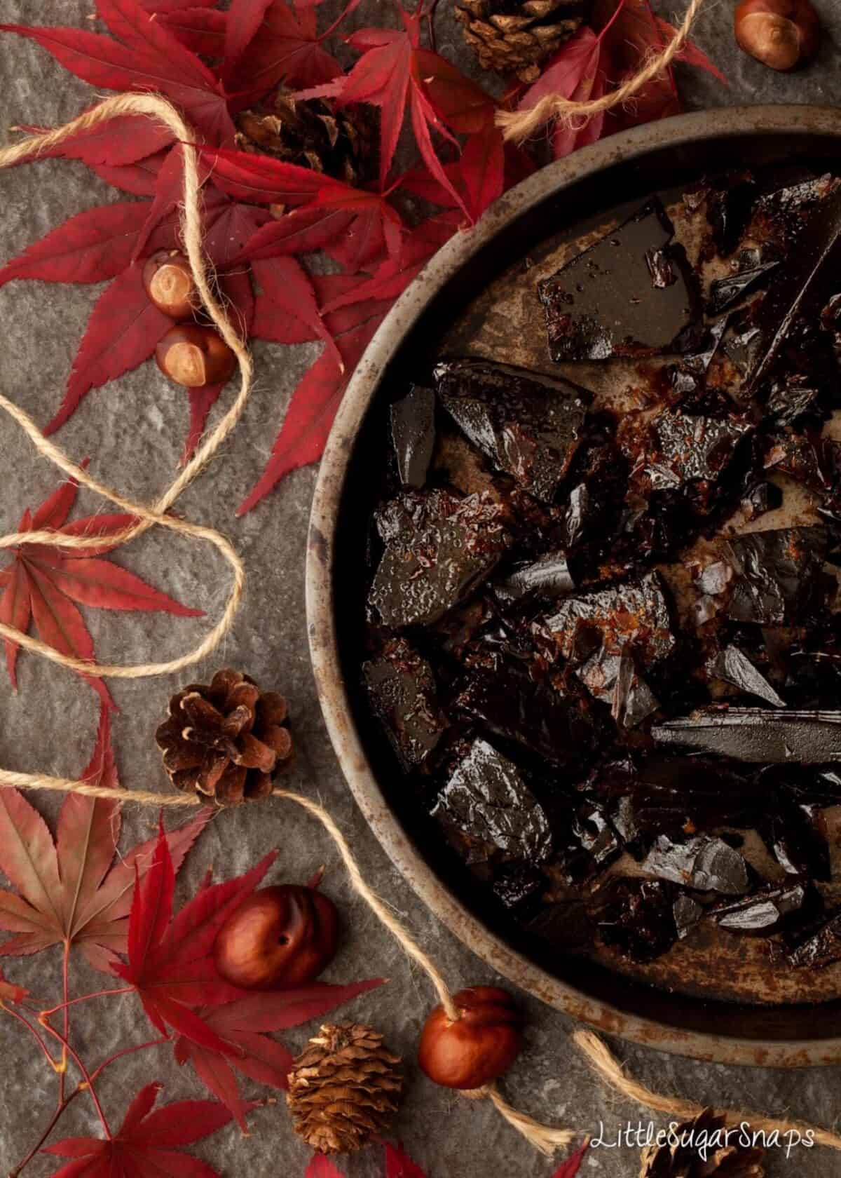 A tray of Treacle Toffee (Bonfire Toffee) broken into chunks