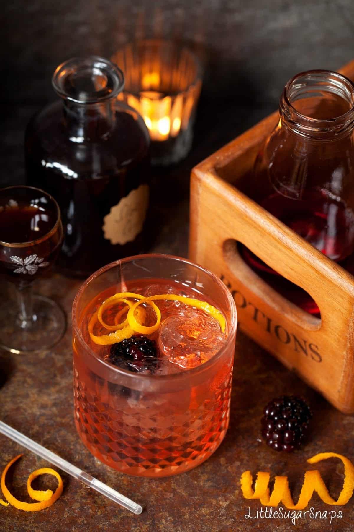 Winter Gin & Tonic made with sloe gin and campari