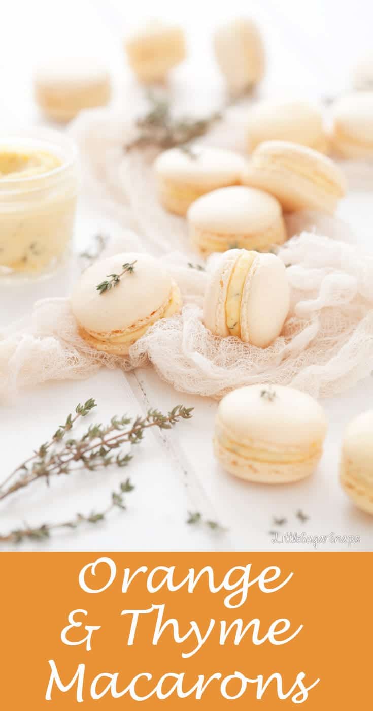 Orange & Thyme Macarons #macarons, #frenchmacarons #orangemacarons #thymemacarons
