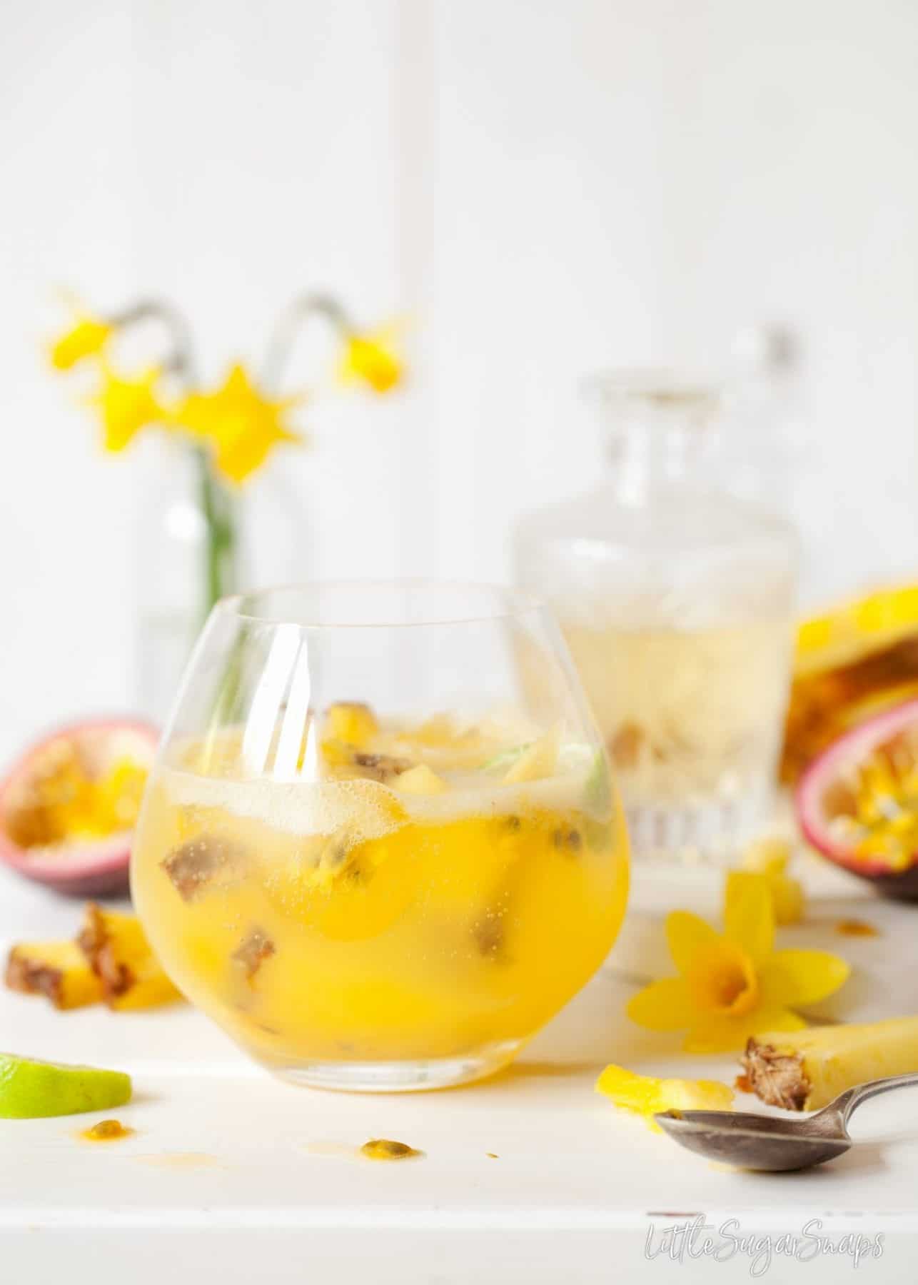 A tropical gin and tonic flavoured with passionfruit and pineapple