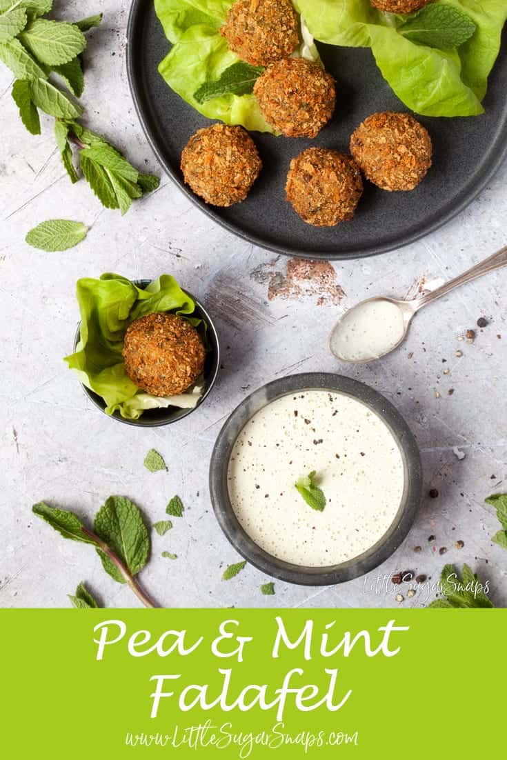 Mint & Pea Falafel with Minted Tahini Sauce #peafalafel #mintfalafel #mintpeafalafel #peamintfalafel #chickpeas