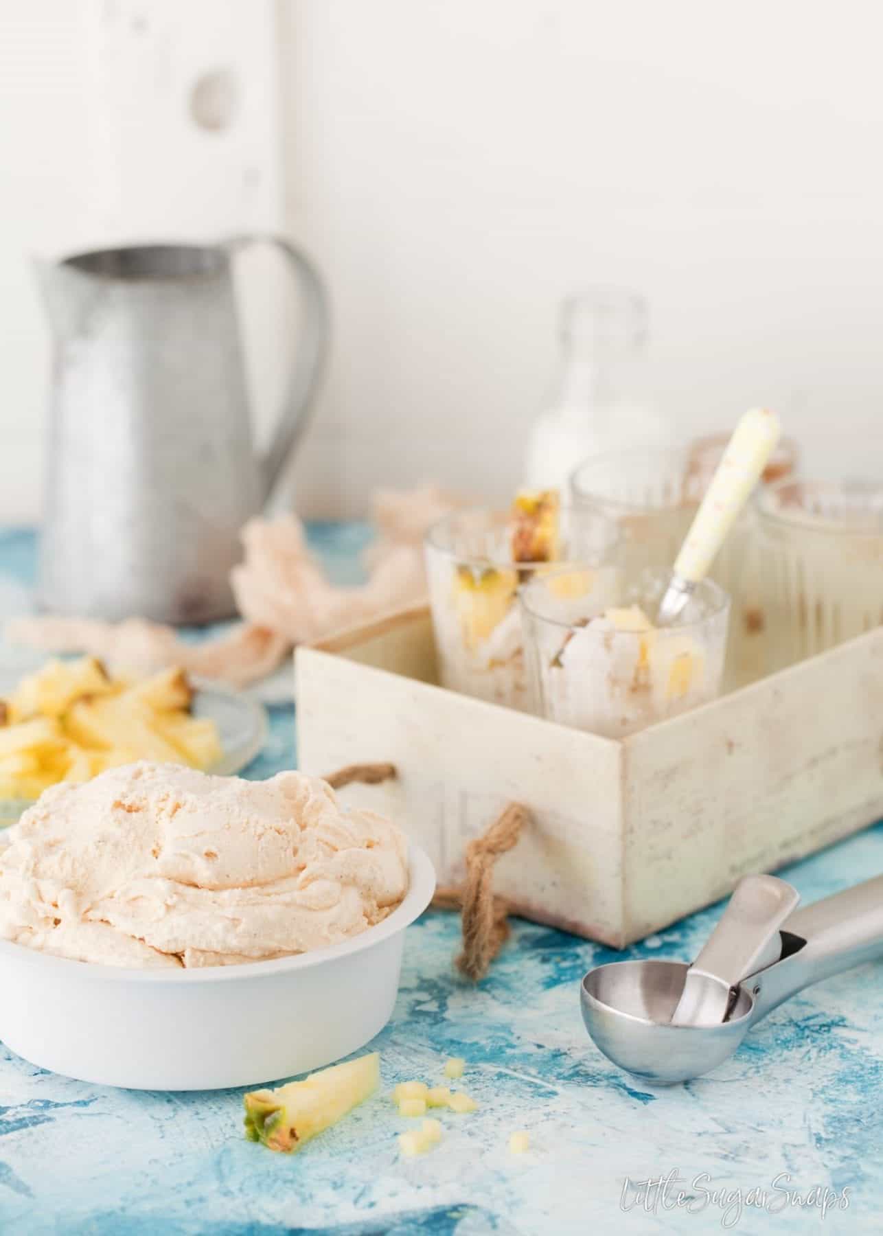 A tub of pineapple ice cream 