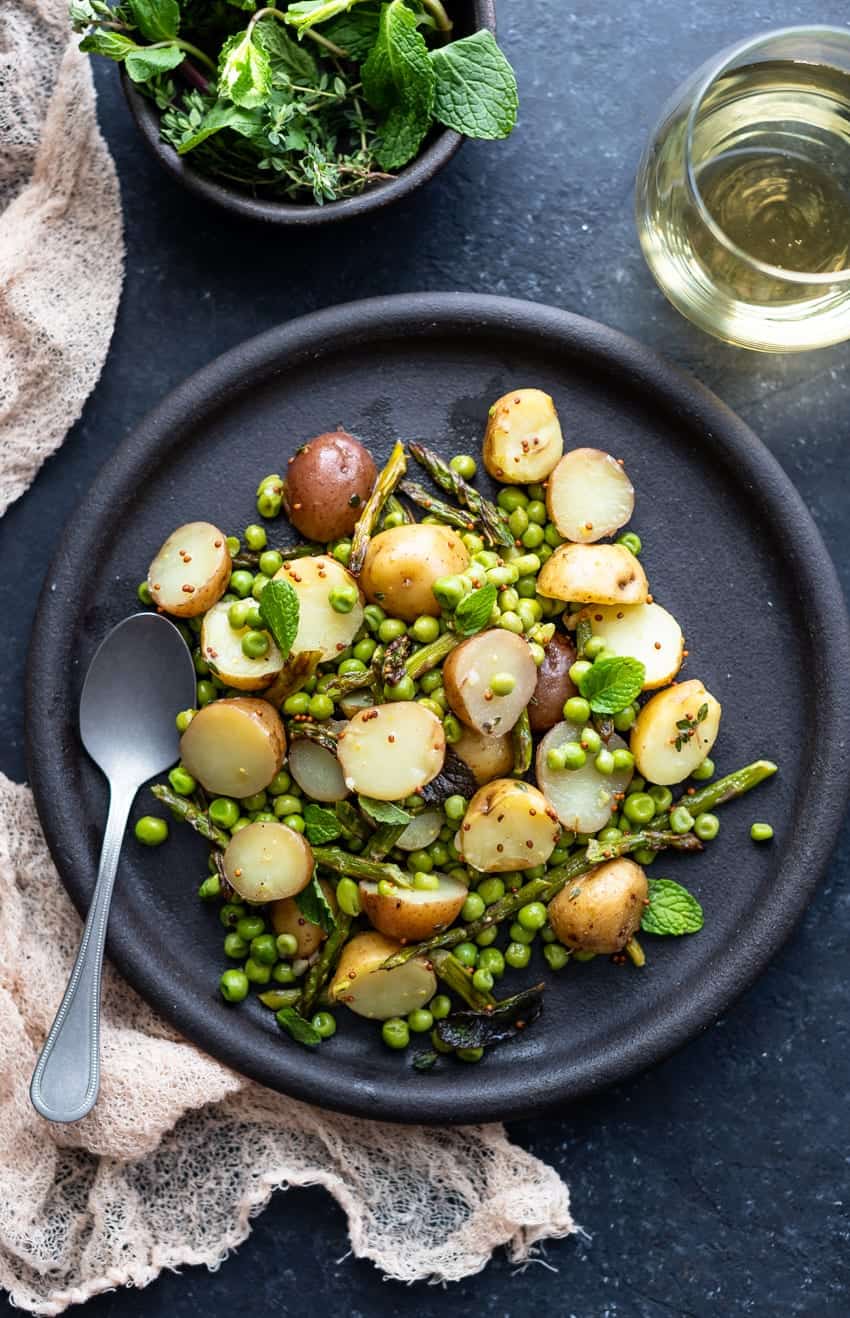 Potato and mint salad on a plate.