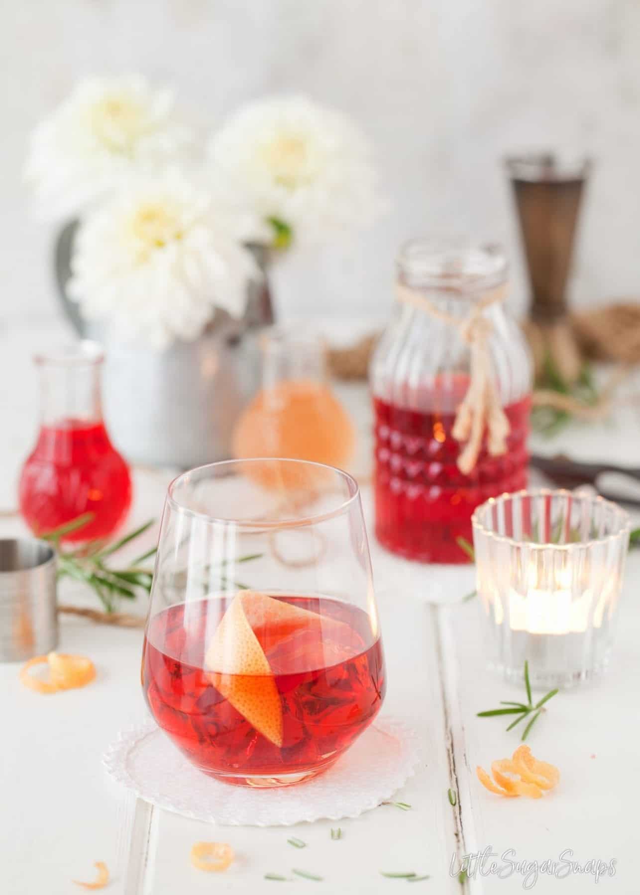 Classic Negroni cocktail served with a twist of citrus peel.