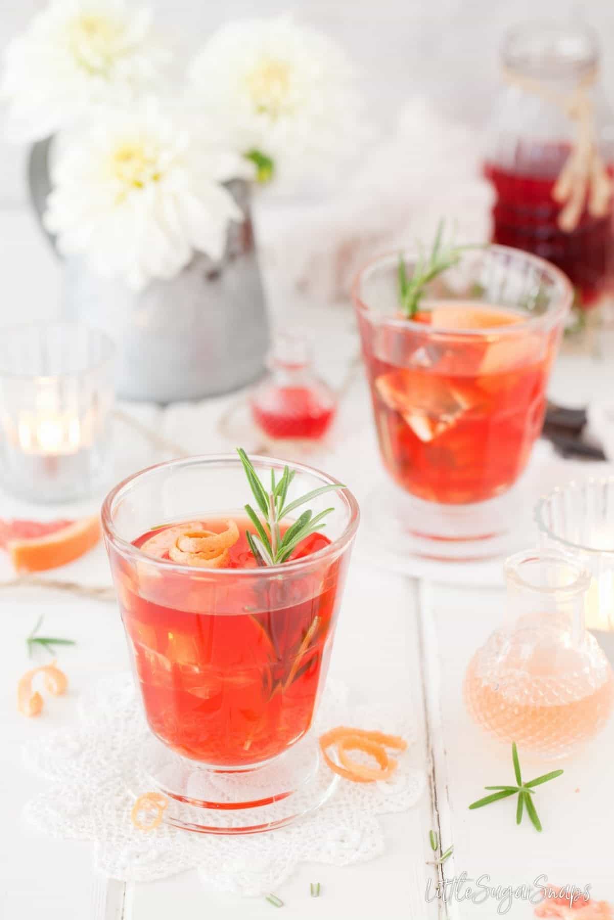 Grapefruit Negroni with Rosemary and a twist of grapefruit zest.