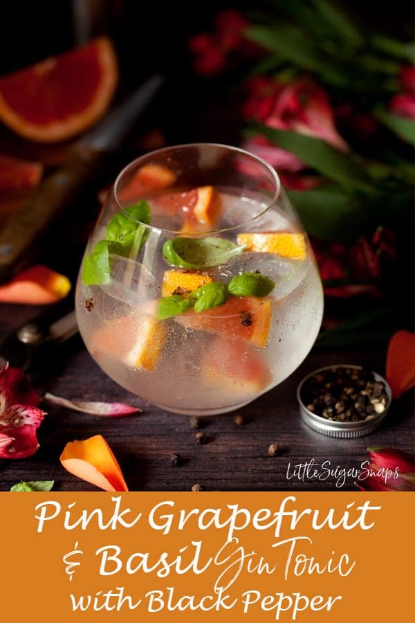 Grapefruit & Basil G&T with Black Pepper #g&t #gintonic #ginanadtonic #gin&tonic #grapefruitgin #grapefruitg&t #blackpeppergin #grapfruitg&t #grapefruitgintonic #basilgin #basilG&T #basilgintonic