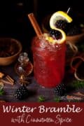 A Blackberry bramble cocktail with text overlay