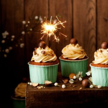 Vanilla Malt Cupcakes with a sparkler