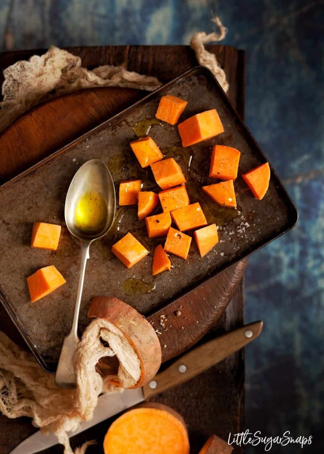 Chilli Sweet Potato Cubes with Avocado Feta Dip Little Sugar Snaps