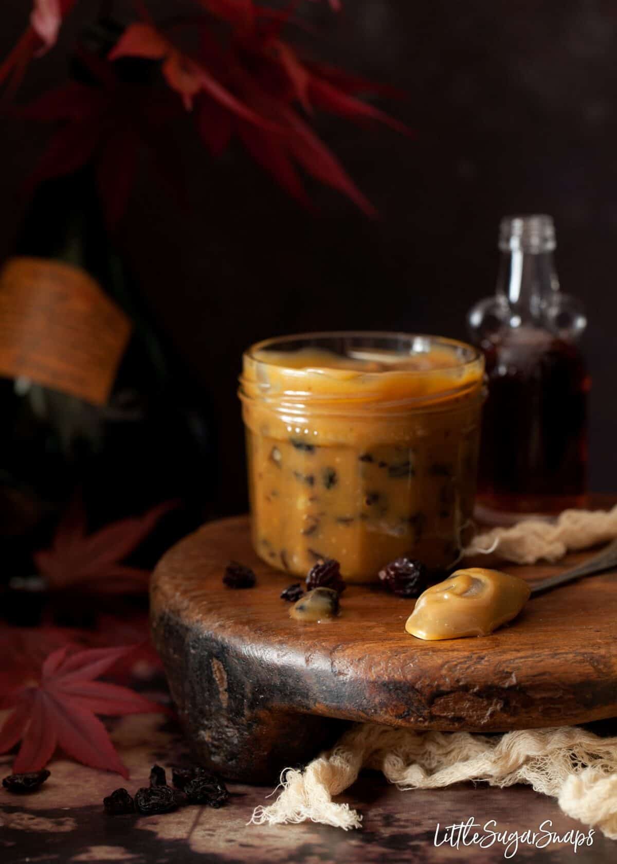 A jar of rum & raisin caramel sauce