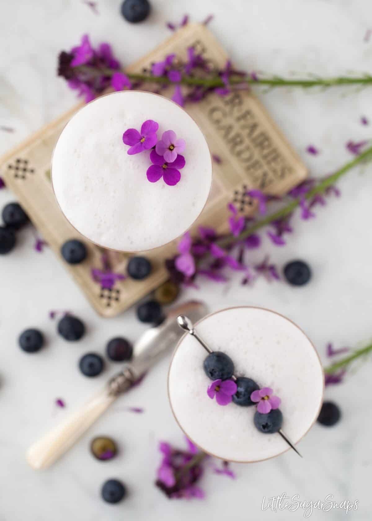 Two Violet Blueberry Gin Sour cocktails