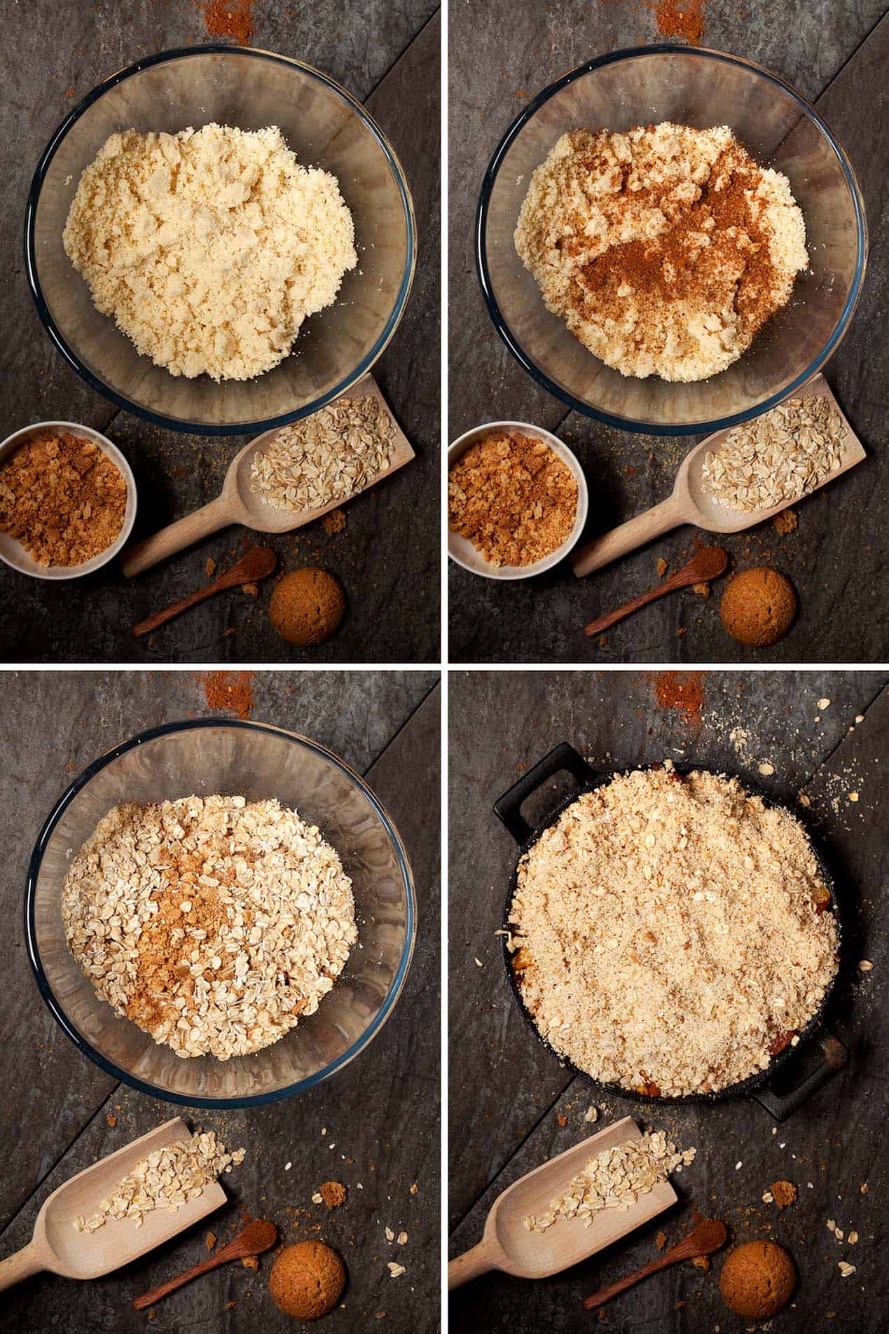 Preparing a crumble topping for peach crisp