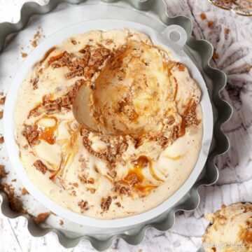 Stroopwafel ICe Cream with a scoop taken out of the tub