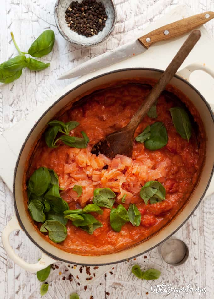 Penne Alla Vodka with Smoked Salmon Little Sugar Snaps