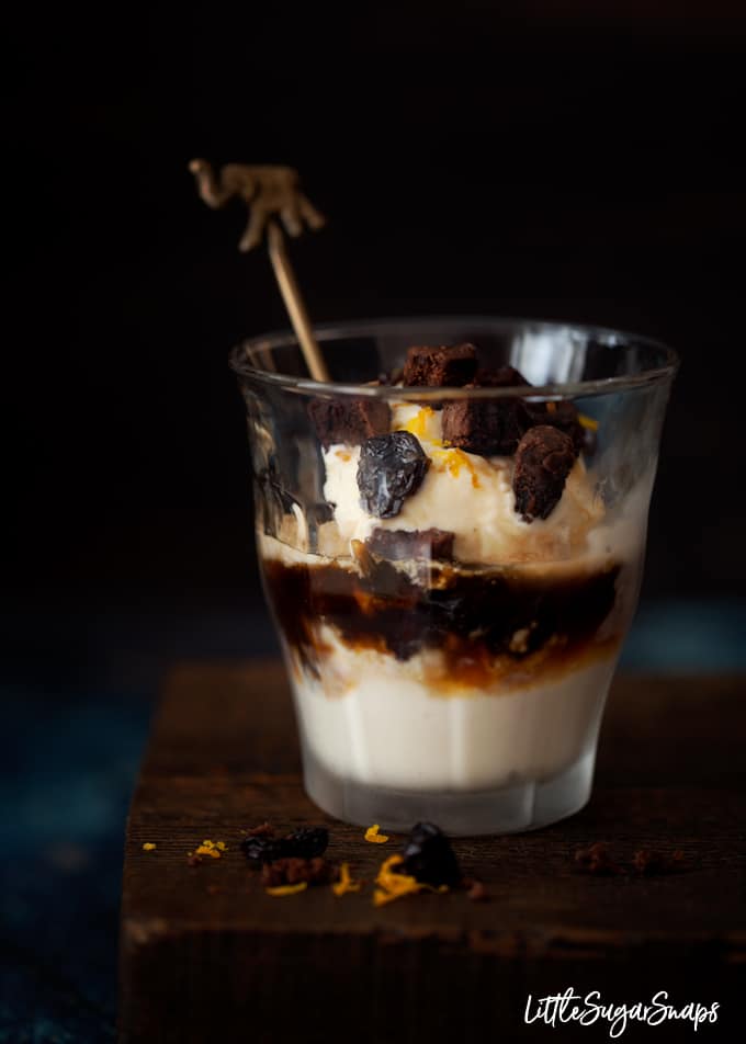 Sherry affogato recipe with vanilla ice cream, Pedro Ximénez sherry, raisins and chocolate brownie. 