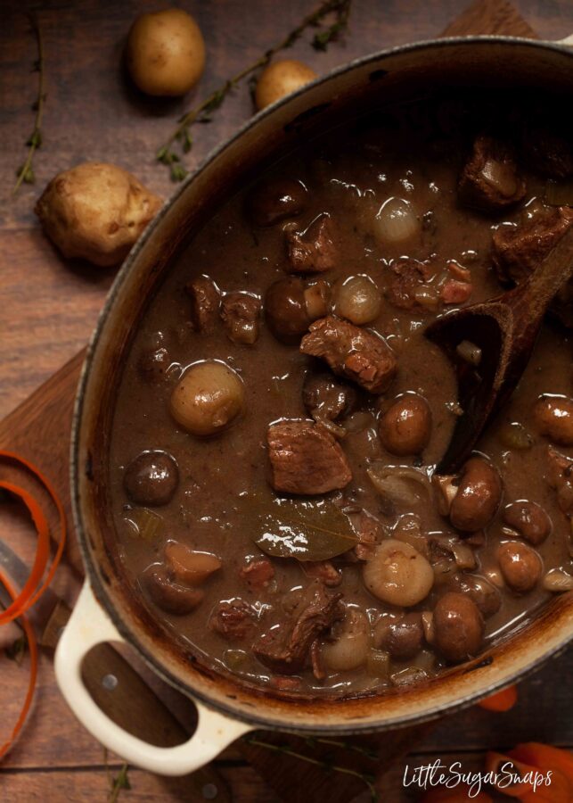 Hearty Beef Stew and Dumplings with Stilton and Pickled Walnuts