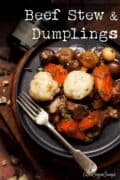 Slow cooked beef stew and dumplings - image for pinterest