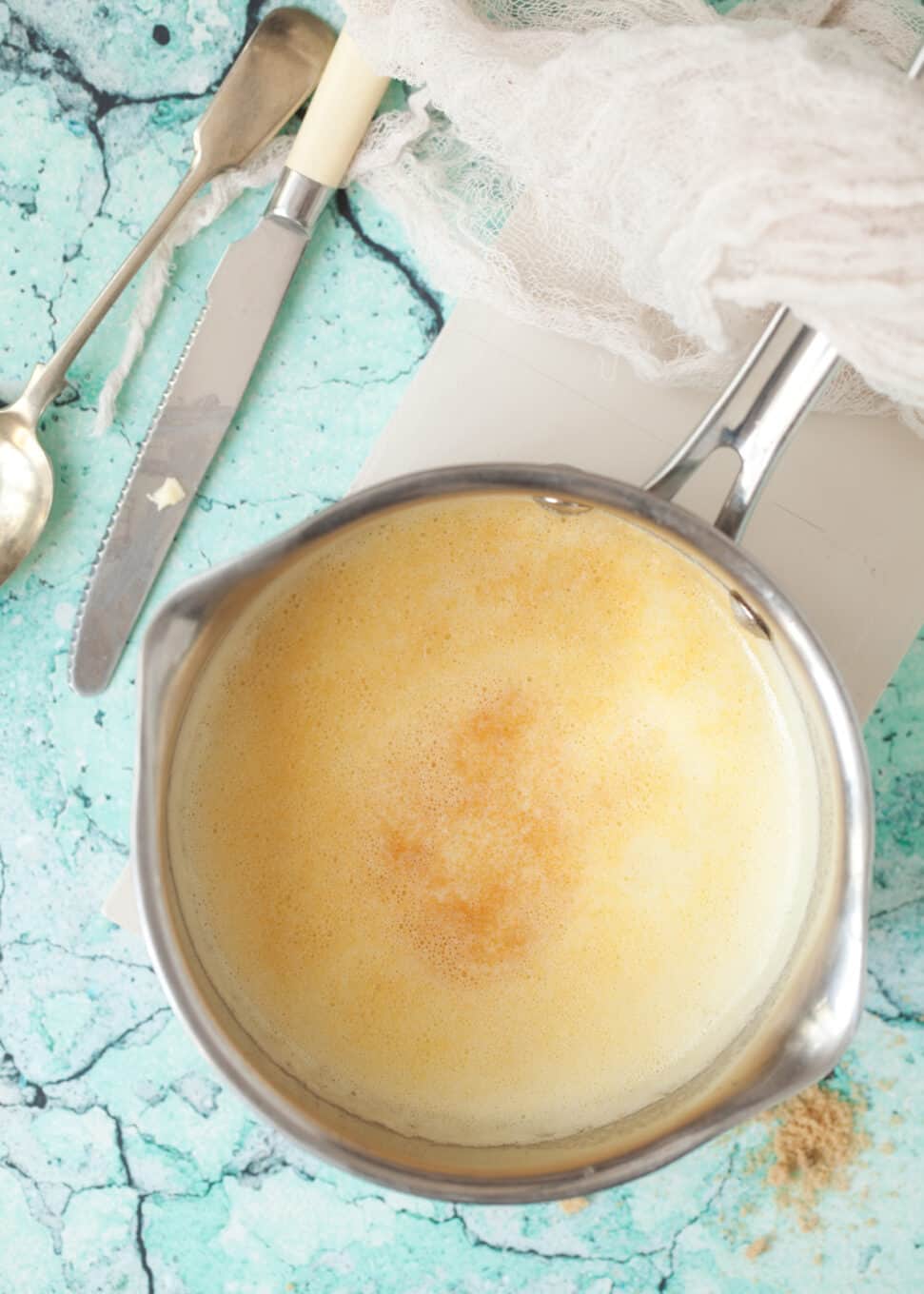 foaming butter in a pan for browned butter