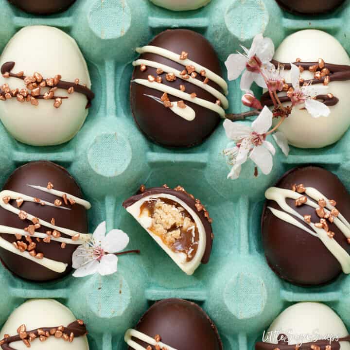 Easter Egg Recipe with Caramel Shortbread Filling and How to Temper Chocolate Little Sugar Snaps
